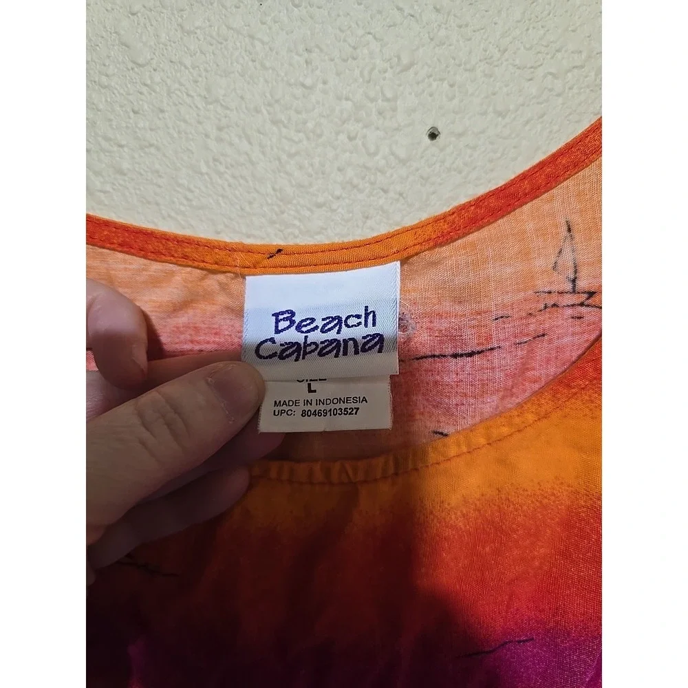 Beach Capana Orange Ombre Tropical Fringe Swim Cover Swimwear Womans Size Large‎